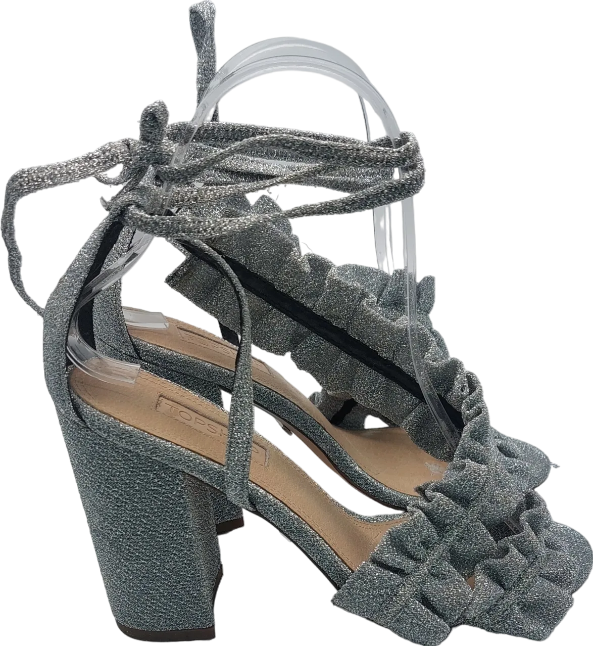 Topshop Chunky Heel Metallic Ankle Tie Sandals UK 3 EU 36 👠