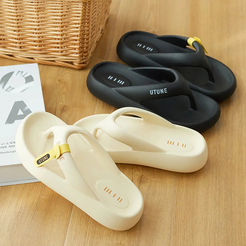 UTUNE Thick-Soled Platform Flip Flops - Cream White, Size 36-37