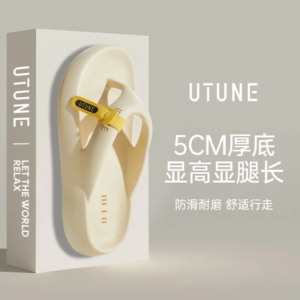 UTUNE Thick-Soled Platform Flip Flops - Cream White, Size 36-37