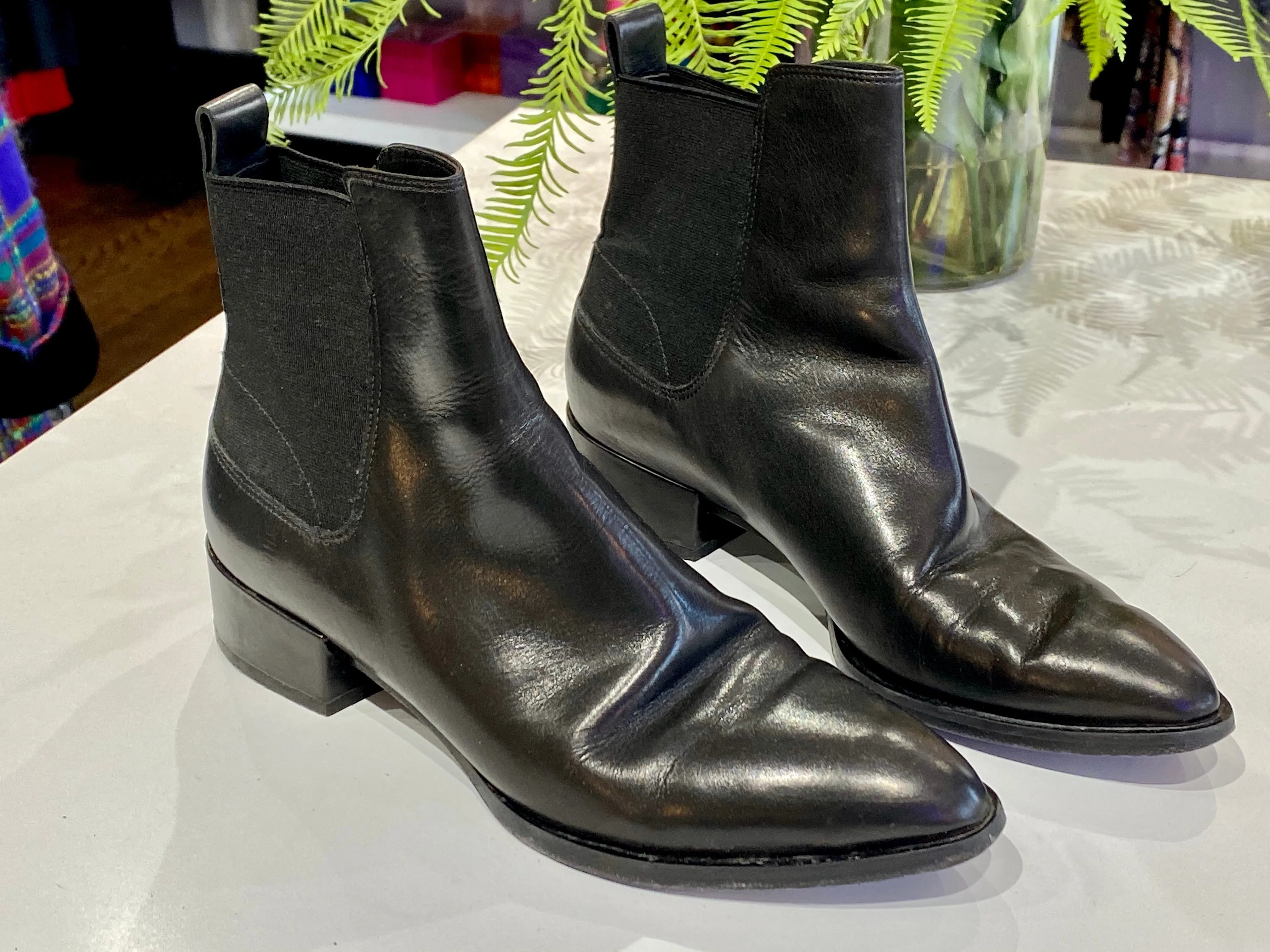 Vince Leather Elastic Side Pull On Bootie