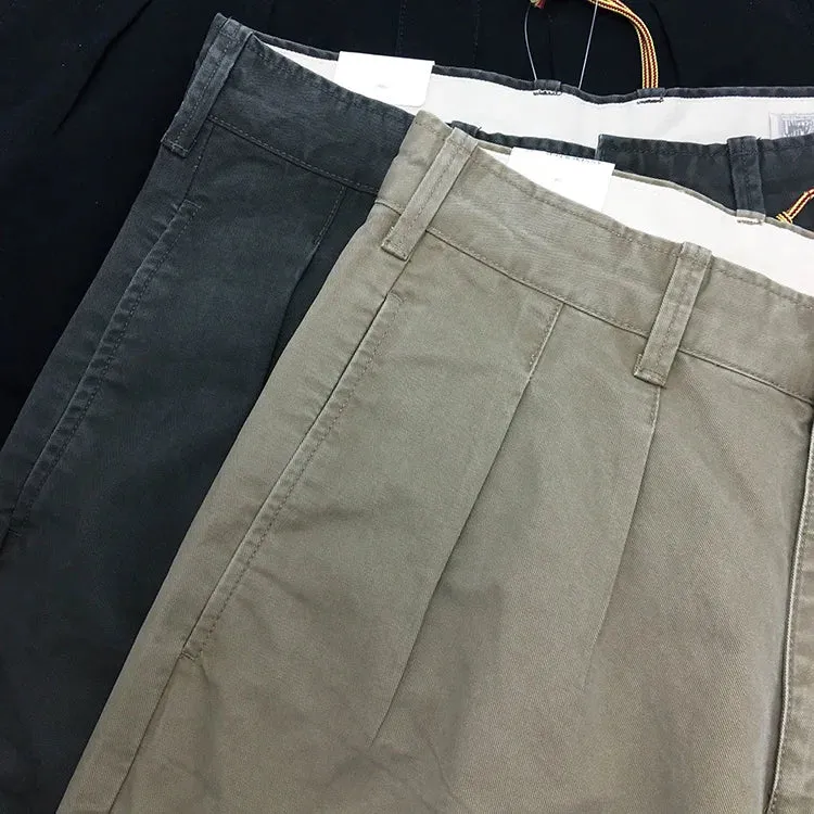 Washed Old 100% Cotton Woven Tapered Cargo Pants - Men's Fashion Casual Loose Straight Trousers for City Life