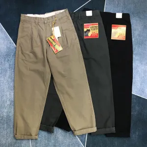 Washed Old 100% Cotton Woven Tapered Cargo Pants - Men's Fashion Casual Loose Straight Trousers for City Life