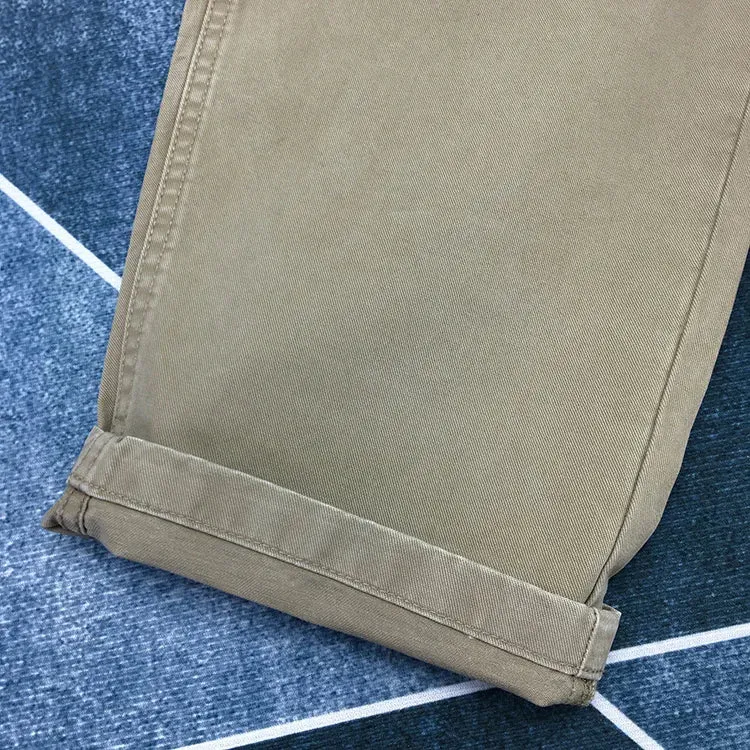 Washed Old 100% Cotton Woven Tapered Cargo Pants - Men's Fashion Casual Loose Straight Trousers for City Life