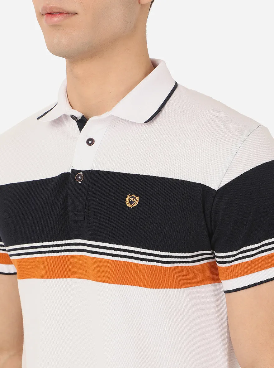 White & Blue Striped Slim Fit Polo T-Shirt | JadeBlue