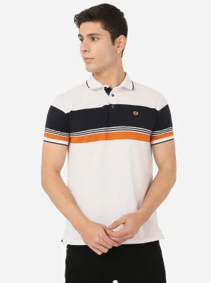 White & Blue Striped Slim Fit Polo T-Shirt | JadeBlue