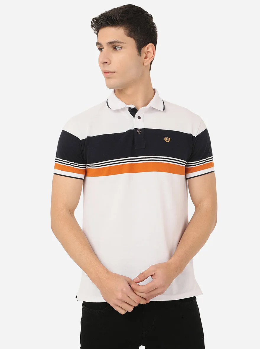 White & Blue Striped Slim Fit Polo T-Shirt | JadeBlue