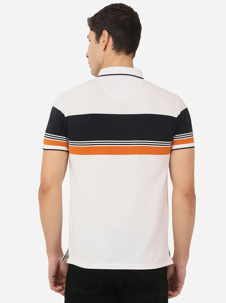 White & Blue Striped Slim Fit Polo T-Shirt | JadeBlue