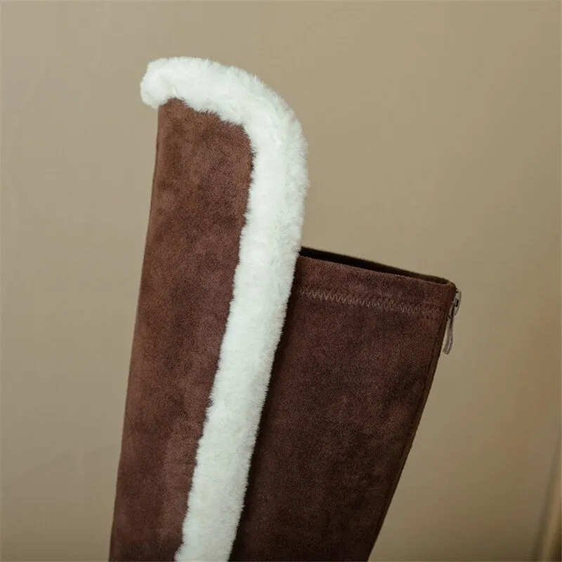 Winter Wool Women Long Boots Soft Leather Shoes