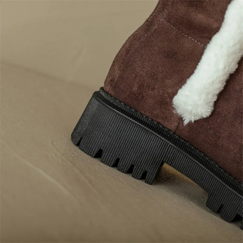 Winter Wool Women Long Boots Soft Leather Shoes