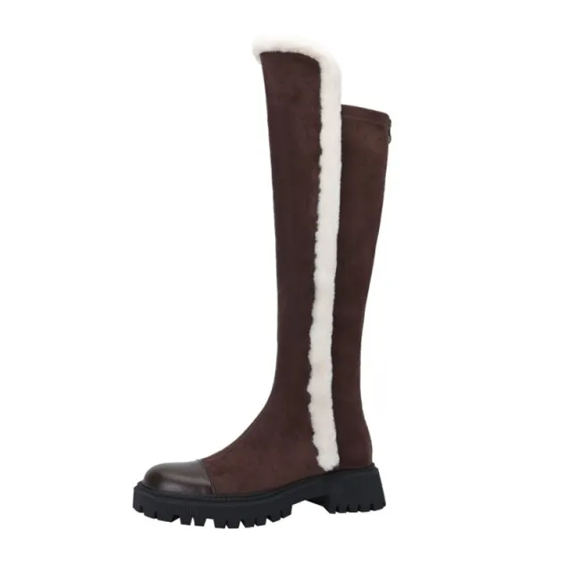 Winter Wool Women Long Boots Soft Leather Shoes