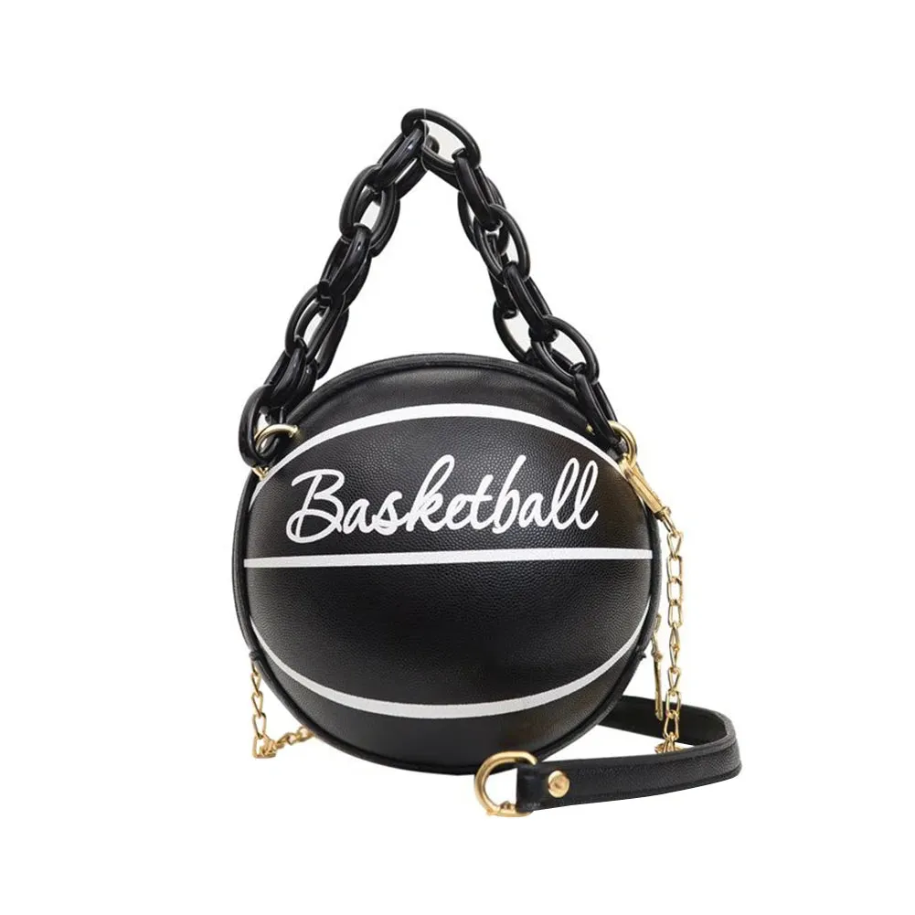 Women Basketball Shaped Mini Shoulder Bag Zipper PU Leather Small Tote Bag Chain Bag Basketball Purse for Girls Women