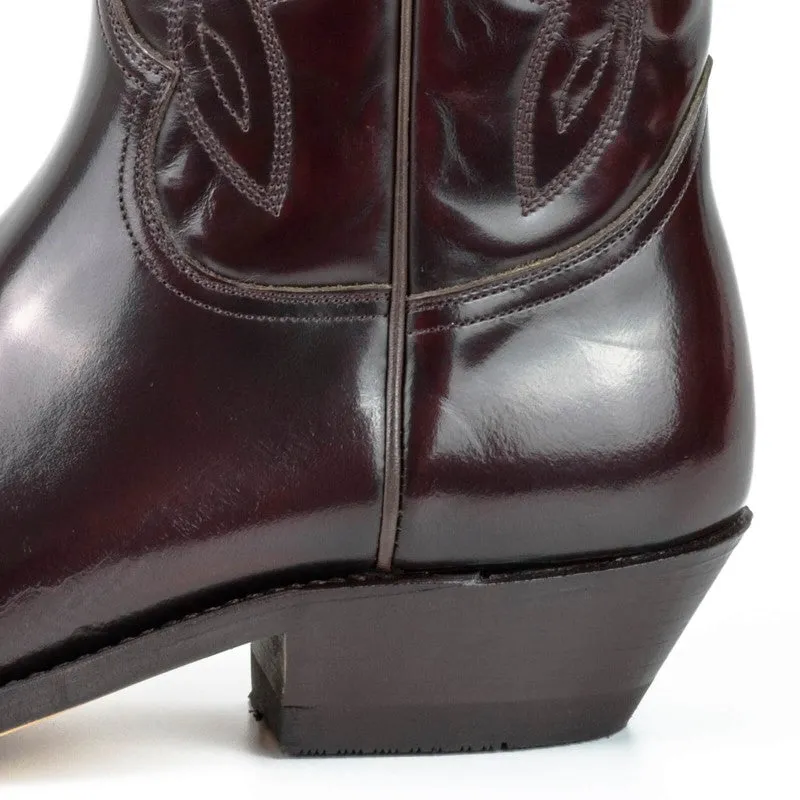 Women's and Men's Cowboy Boots Handcrafted Dark Red Leather Shiny 1920s Texan