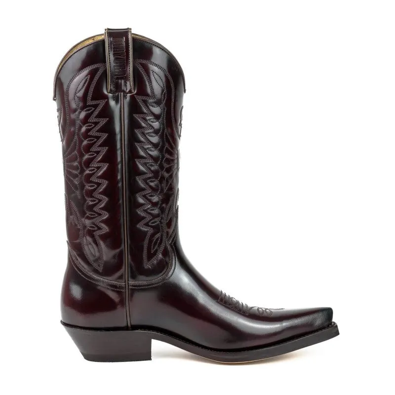 Women's and Men's Cowboy Boots Handcrafted Dark Red Leather Shiny 1920s Texan