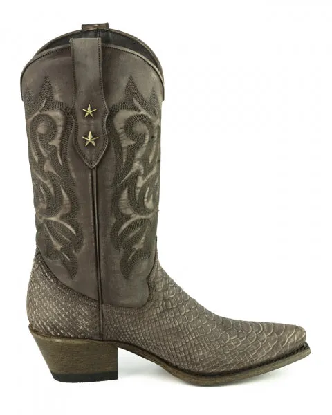 Women's Cowboy Country Western Boots Handmade Washed Brown Leather 2524 