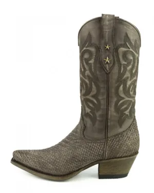 Women's Cowboy Country Western Boots Handmade Washed Brown Leather 2524 