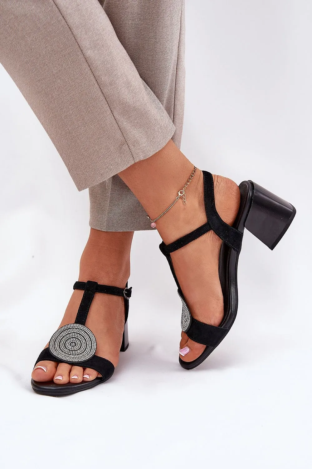 Women's natural leather heel sandals